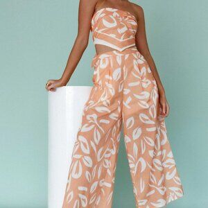 Selfie Leslie Orange and White Wide Leg Jumpsuit